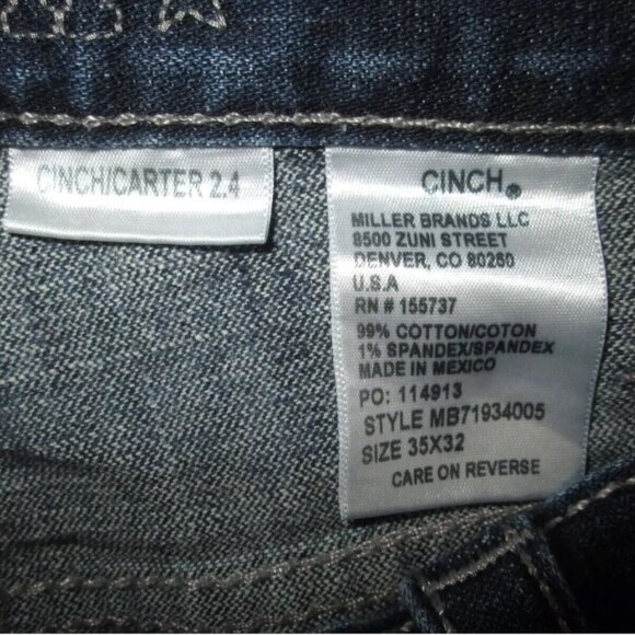 Cinch Carter 2.4 Relaxed Boot Stretch Jeans Men's Tag Size 35x32 - Picture 3 of 6